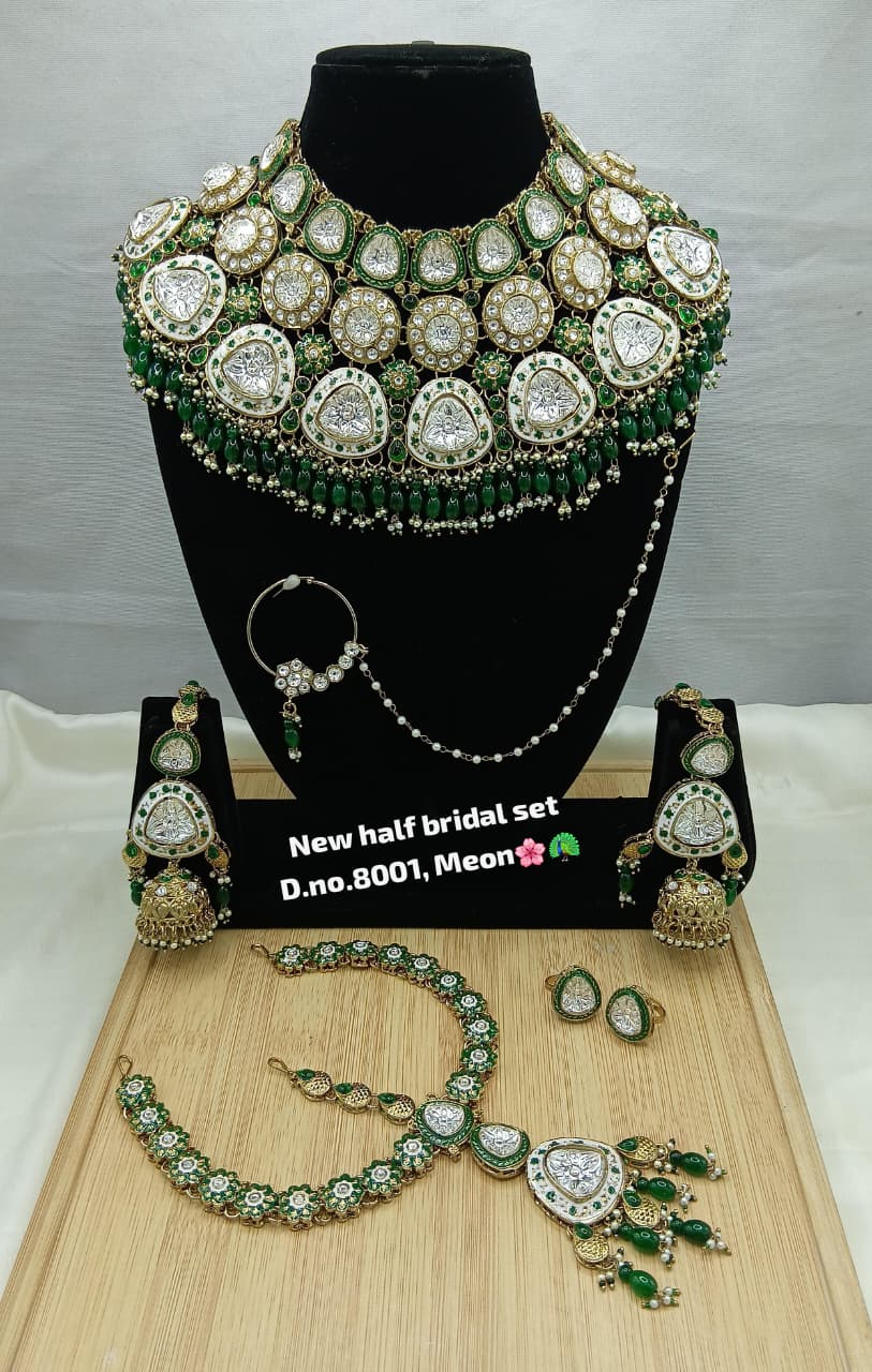 Maroon & White Kundan Bridal Set - Full 6-Piece Wedding Ensemble