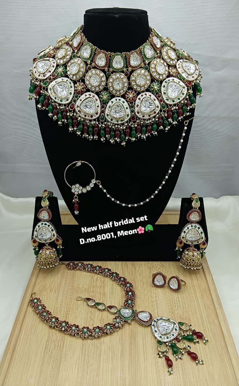 Maroon & White Kundan Bridal Set - Full 6-Piece Wedding Ensemble
