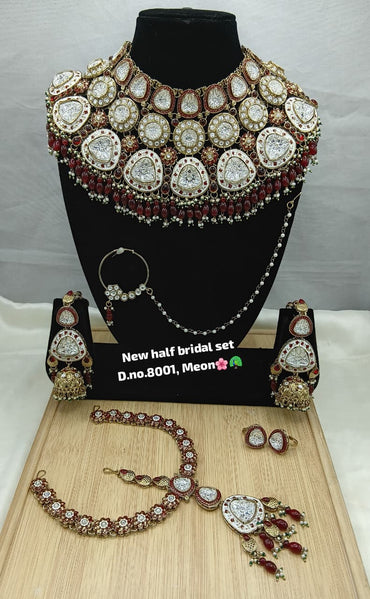 Maroon & White Kundan Bridal Set - Full 6-Piece Wedding Ensemble