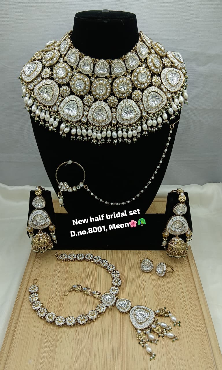 Maroon & White Kundan Bridal Set - Full 6-Piece Wedding Ensemble