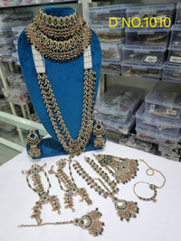 Heavy Crystal Stone & Pearl Accent Statement Bridal Set