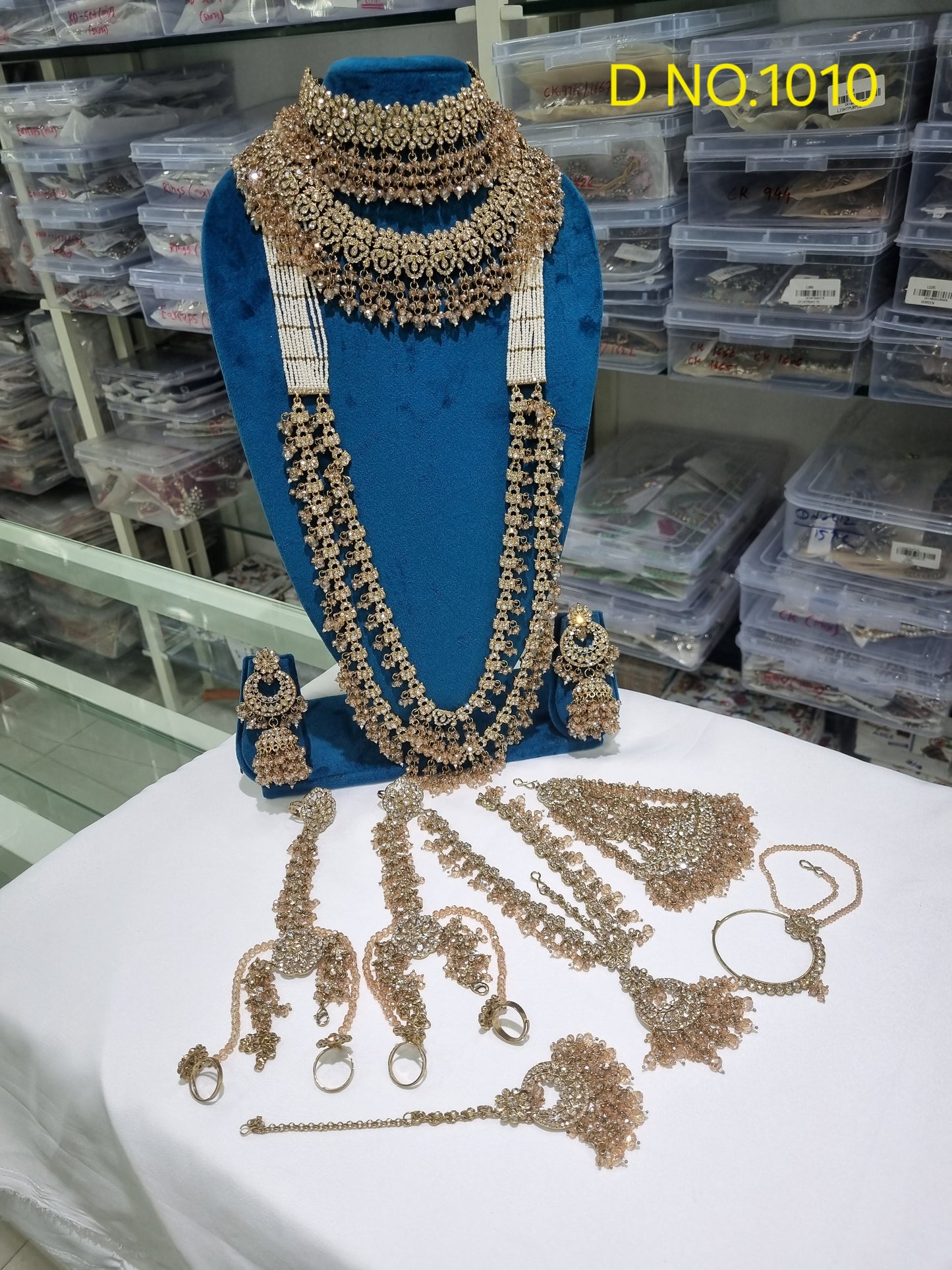 Heavy Crystal Stone & Pearl Accent Statement Bridal Set