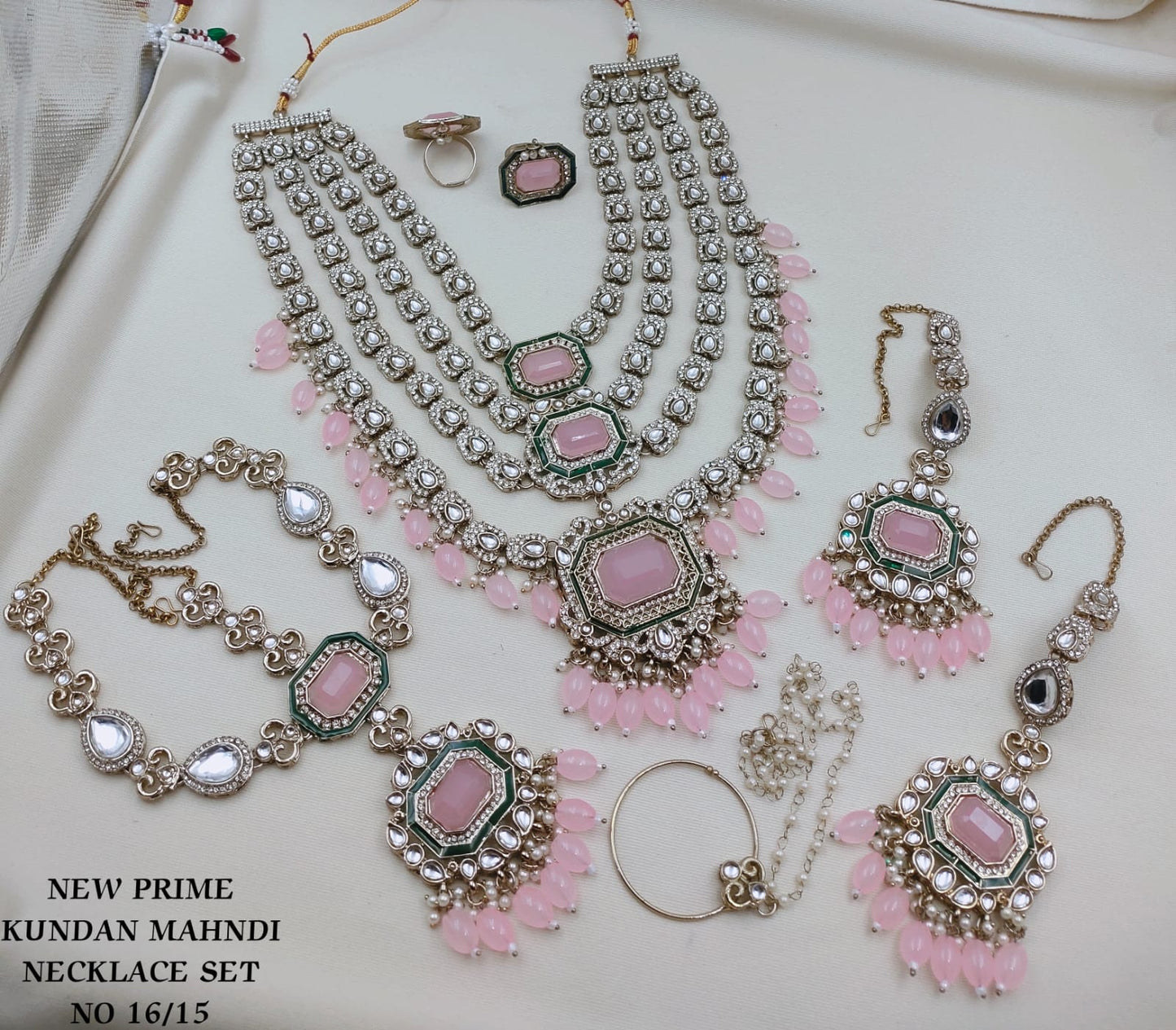 Kundan Layered Rani Haar Bridal Jewellery Set with Earrings, Matha Patti, Nath & Rings