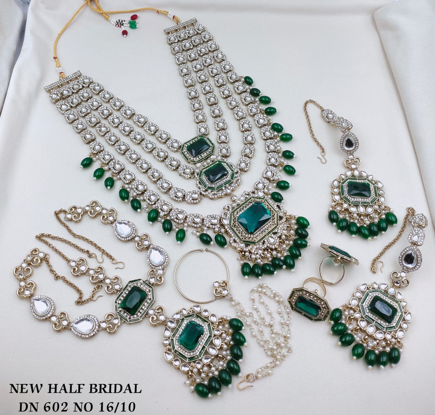 Kundan Layered Rani Haar Bridal Jewellery Set with Earrings, Matha Patti, Nath & Rings