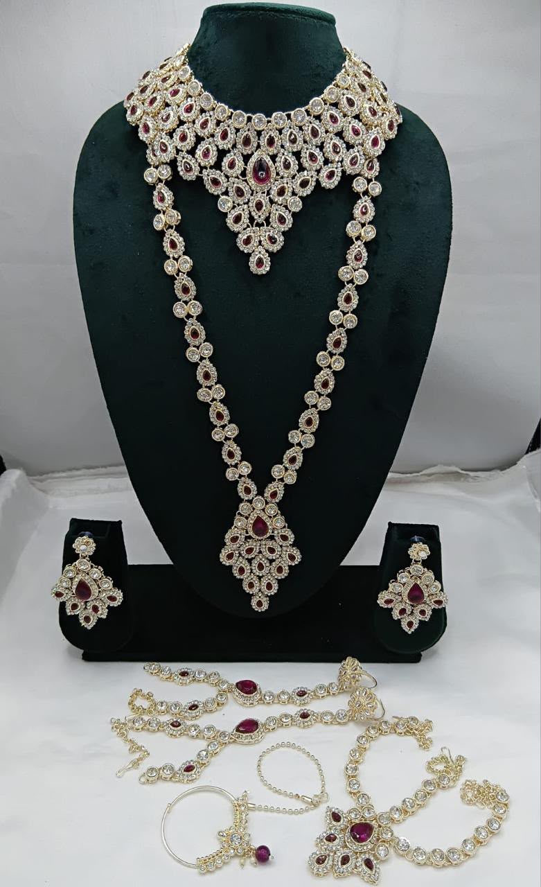 Grand Stone-Studded Bridal Choker, Rani Haar & Complete Accessory Set