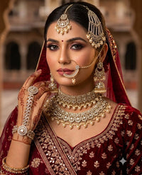 Grand Antique Stone-Studded Bridal Set with Jhumkas & Hathphool