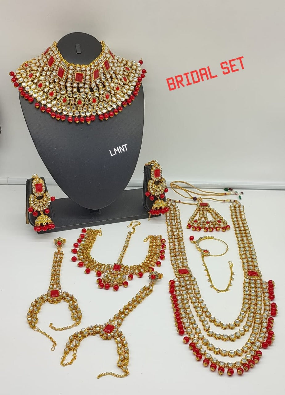 Traditional Gold Plated Bridal Jewellery Set With 9-Piece For Woman