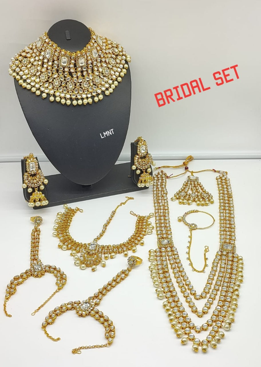 Traditional Gold Plated Bridal Jewellery Set With 9-Piece For Woman