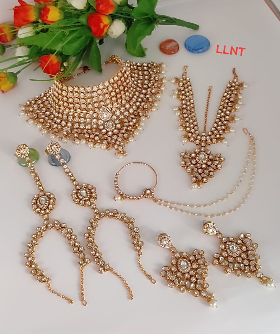 Dulhan Collection Gold Plated Bridal Jewellery Set 7-Piece For Woman