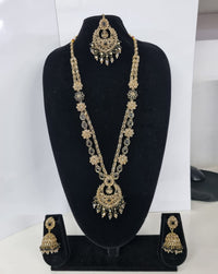 Rose Petal Pink Stone Long Necklace Set with Jhumkas