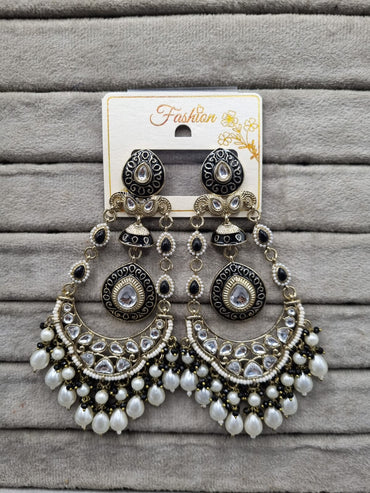 Handcrafted Meenakari & Pearl Bahubali Earrings