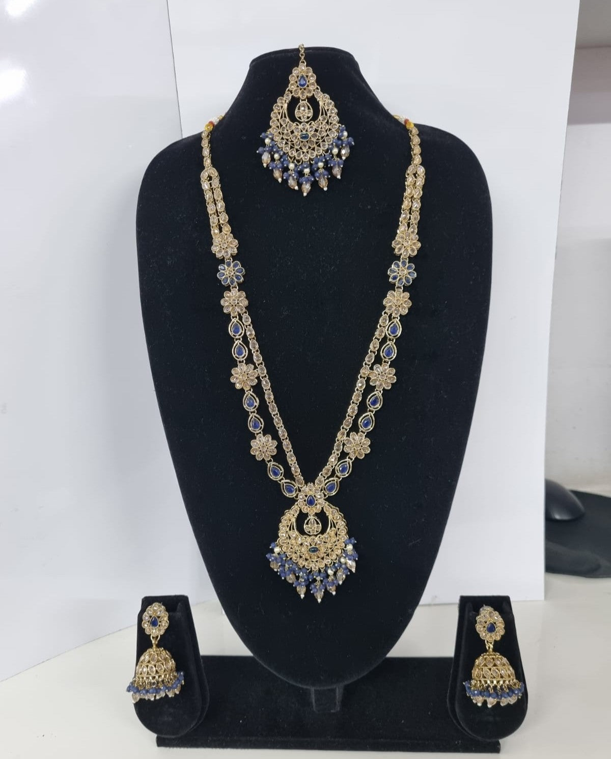 Rose Petal Pink Stone Long Necklace Set with Jhumkas