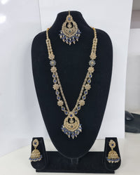 Rose Petal Pink Stone Long Necklace Set with Jhumkas