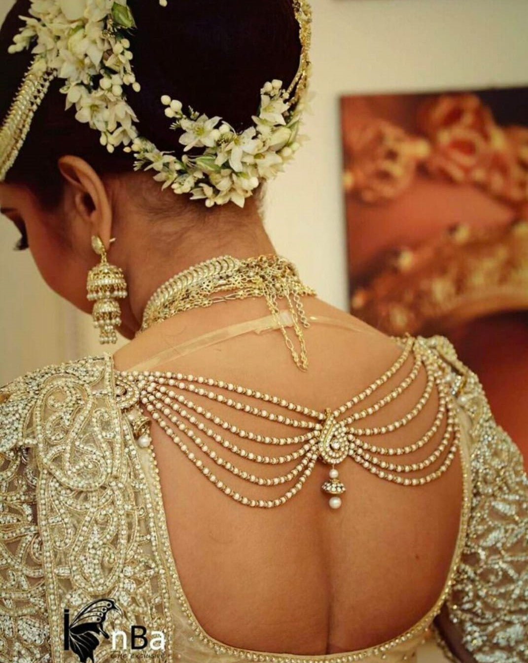 Ethereal Pearl Back Bridal Blouse Designer Gold Embroidered Wedding Saree Back Brooch