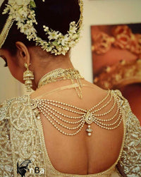 Ethereal Pearl Back Bridal Blouse Designer Gold Embroidered Wedding Saree Back Brooch