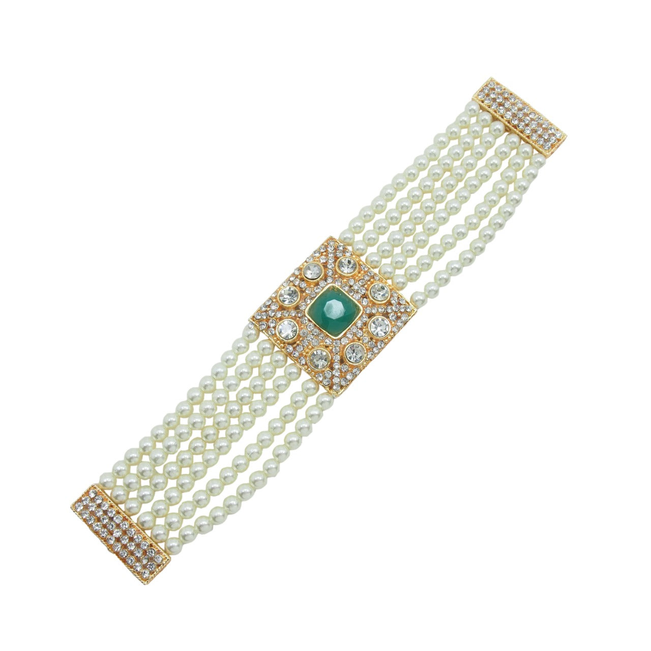 Traditional Emerald Gold-Plated Pearl Bracelet For Woman