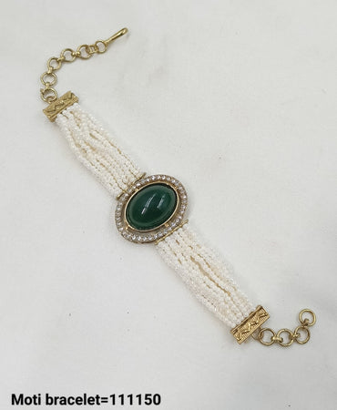 Elegant Kundan Moti Beaded Bracelet with Adjustable Chain