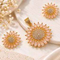 AD Gold Plated Floral Pendant Set & Matching Earrings For Woman