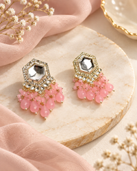 Traditional Hexagon Kundan Earrings Gold Plated Earrings for Woman Dangles