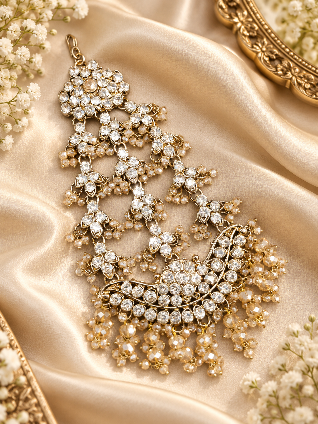 Handcrafted Rhinestone Multi-Tier Jhumar / Bridal Side Hair Accessory