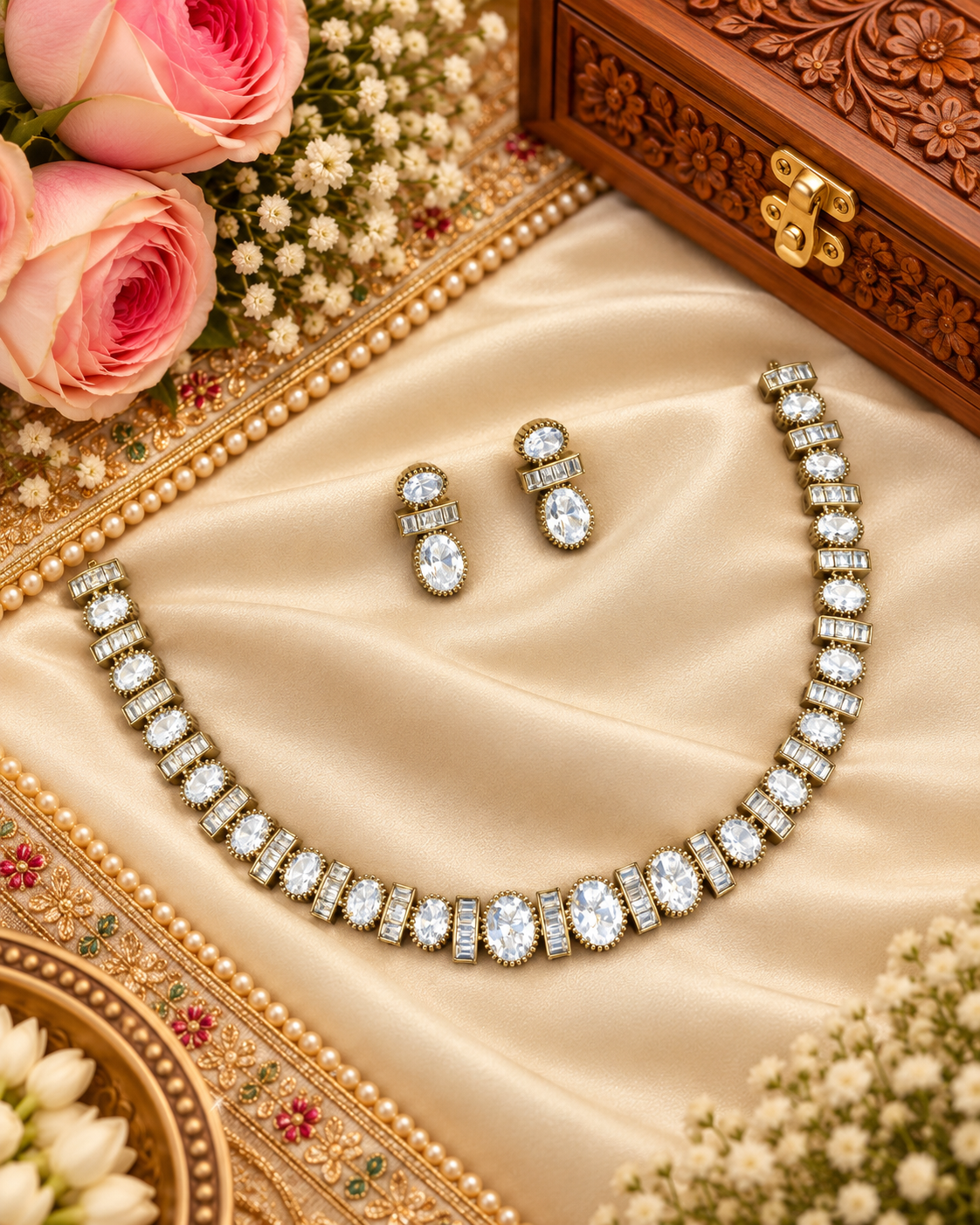 Elegant Sleek Collar Necklace & Matching Earring Set