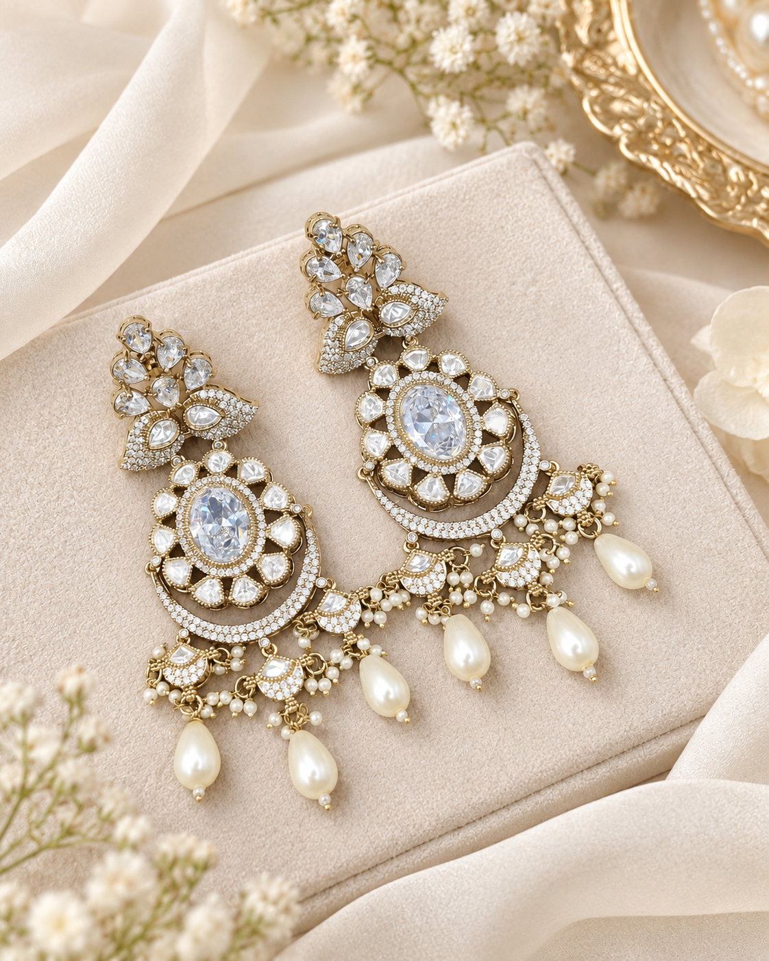 Intricate Stone-Studded Medallion Chandelier Earrings