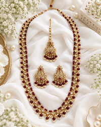 Champagne Stone & Pearl Beaded Long Necklace Set