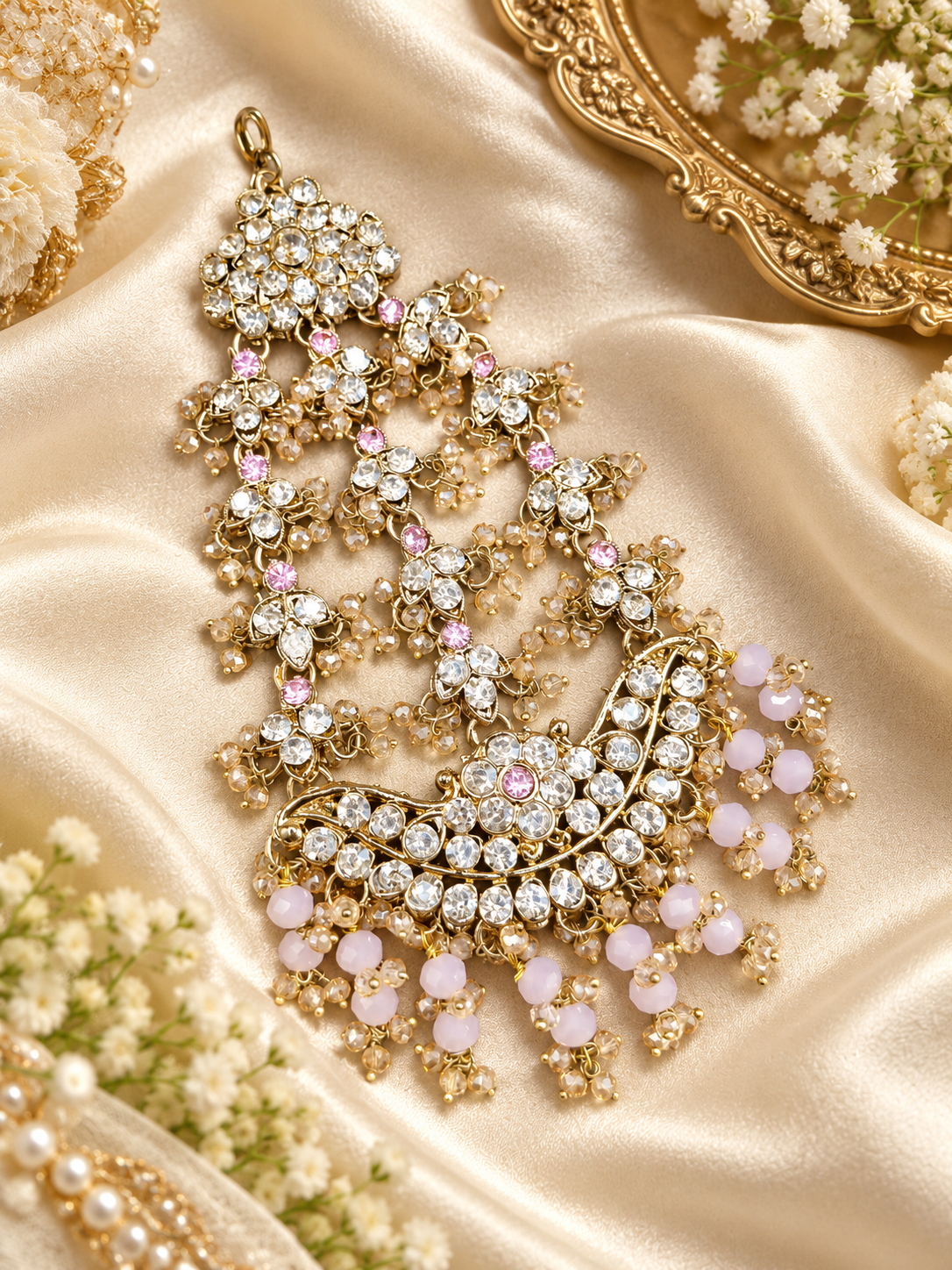 Handcrafted Rhinestone Multi-Tier Jhumar / Bridal Side Hair Accessory