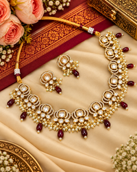Kundan & Polki Choker Necklace Set with Matching Earrings