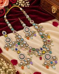 Bridal Kundan Necklace Set with Maang Tikka & Earrings