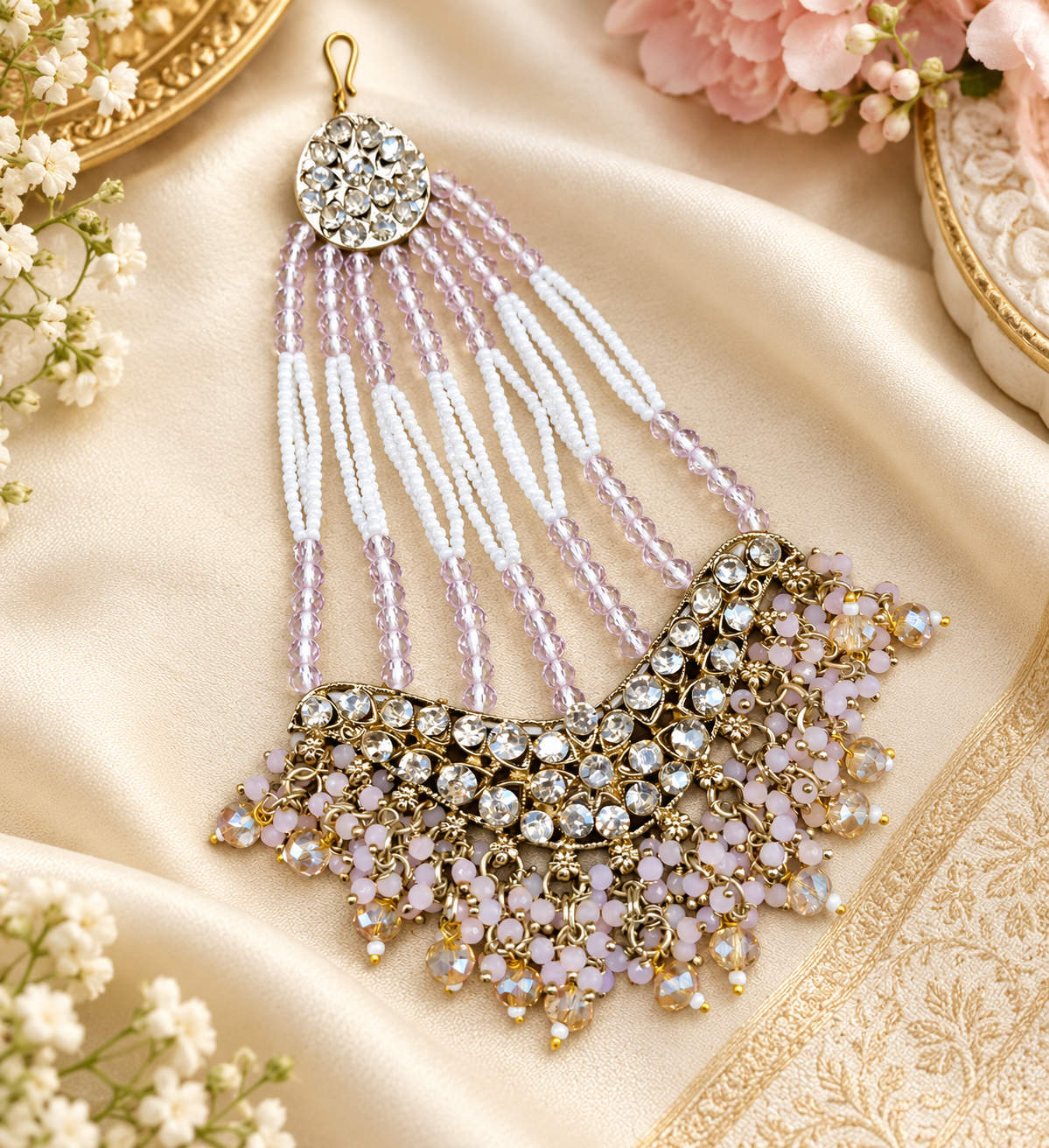 Chand Motif Crystal Jhoomar / Traditional Bridal Hair Tikka