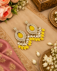 INTRICATE OVAL FRAME DROP EARRINGS WITH PEARL & BEAD CLUSTER