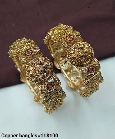 Traditional Temple Jewelry Bangles – Handcrafted Copper with Ruby Stones