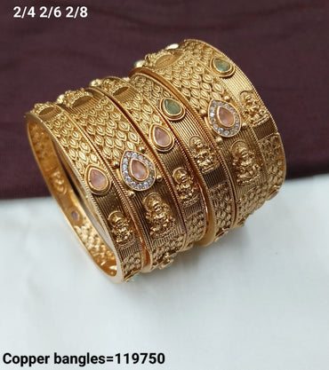 Traditional Temple Design Copper Bangles Set – Antique Finish