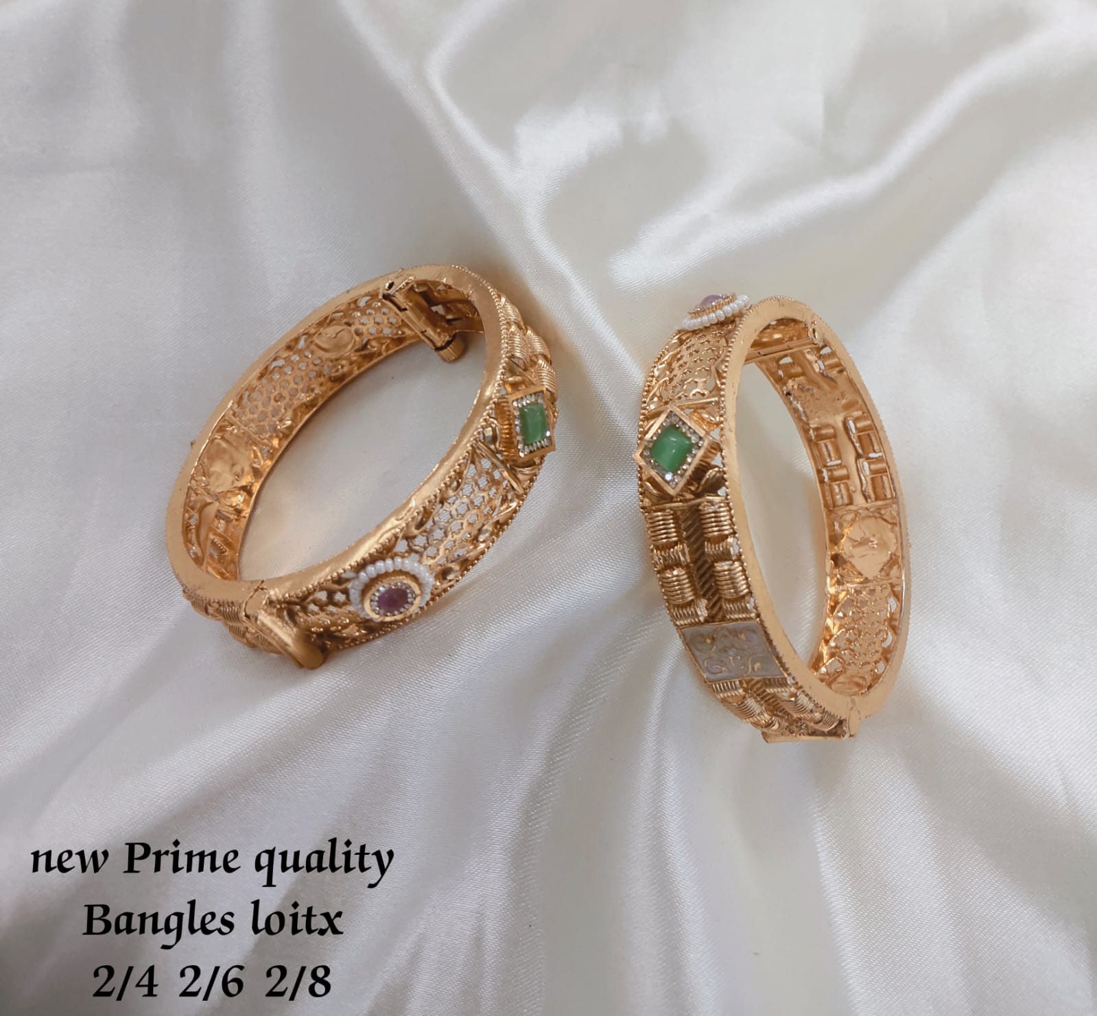 New Gold Plated Minakari Studded Pearl Openable Copper Bangle Set For Women And Girls