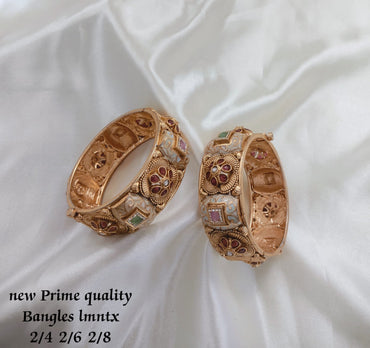 Classic Gold Plated Minakari Flower Design Studded Stone Copper Openable Bangle Set For Women And Girls  For Wedding ,Festival