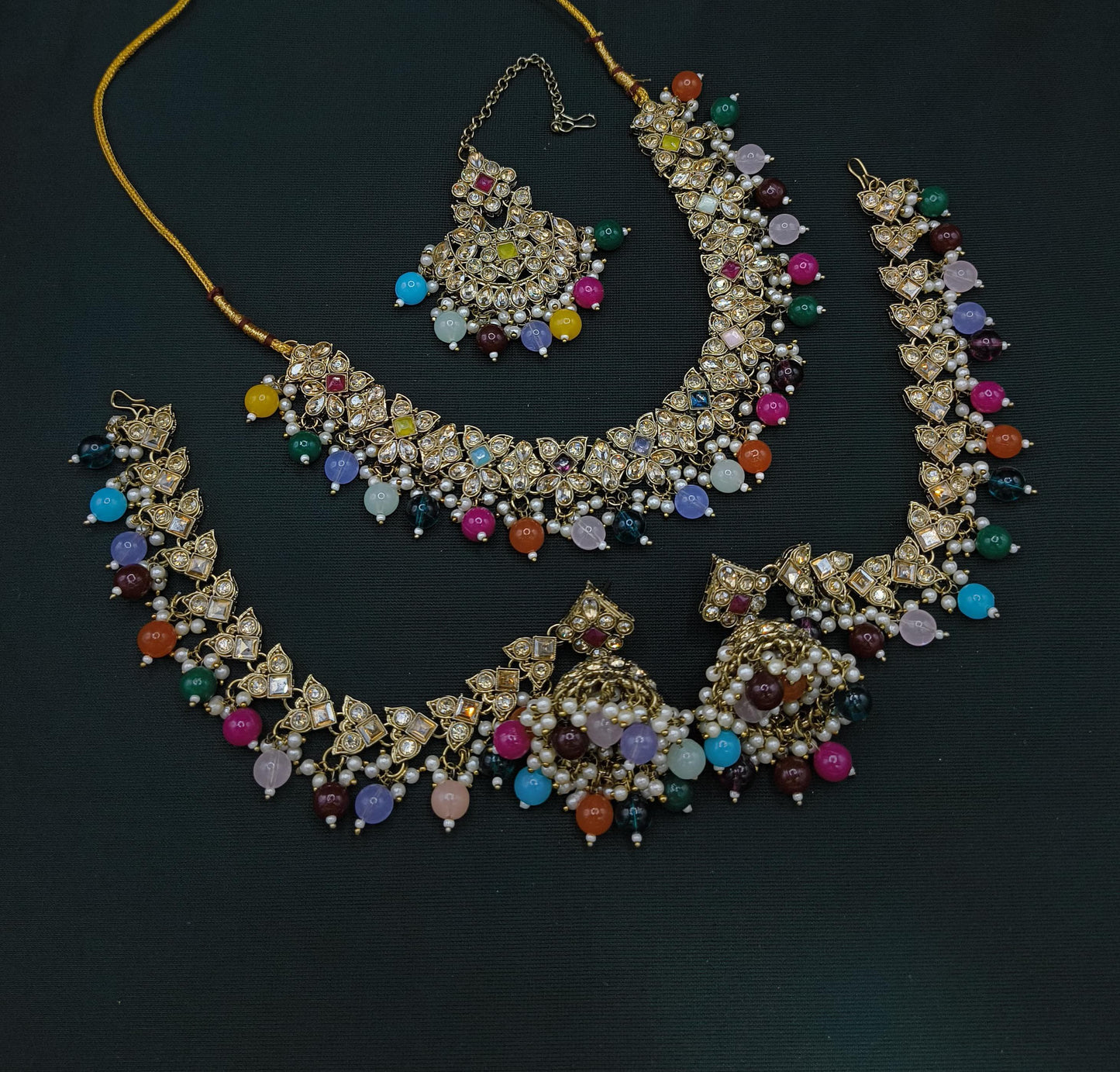 Royal Maroon & Gold Drop Choker Bridal Set.
