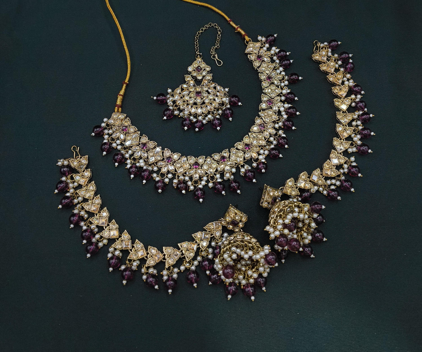 Royal Maroon & Gold Drop Choker Bridal Set.