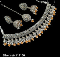 Traditional CZ Necklace and Earring Set with Beaded Detailing