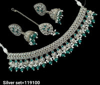 Traditional CZ Necklace and Earring Set with Beaded Detailing