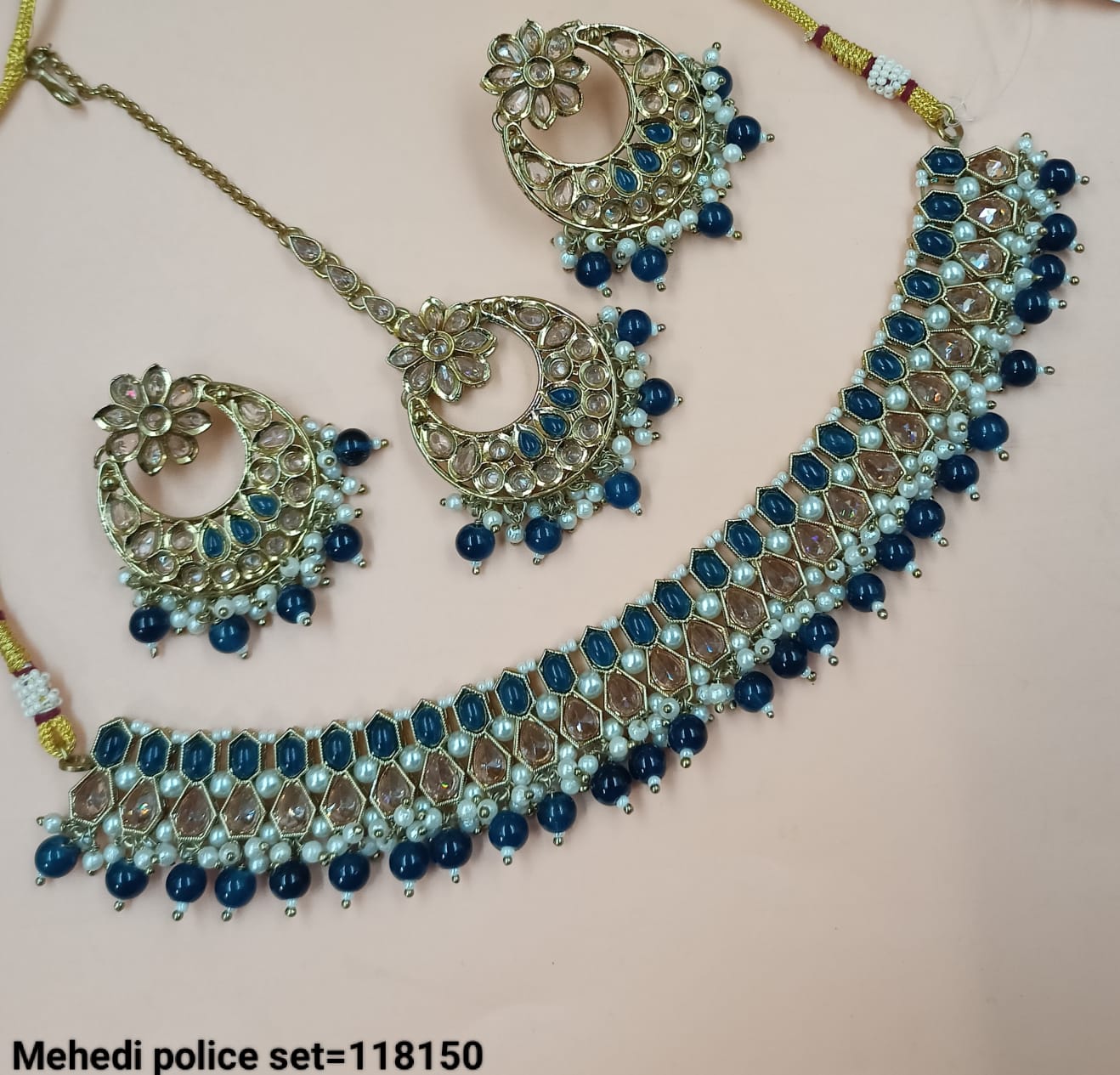 Traditional CZ Necklace and Earring Set with Beaded Detailing
