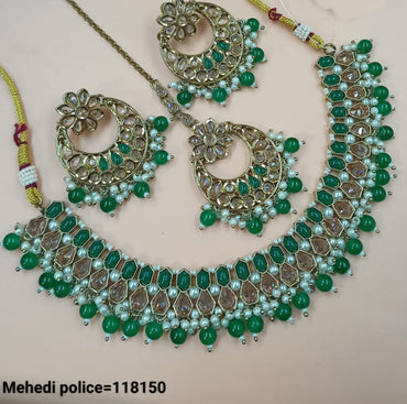 Traditional CZ Necklace and Earring Set with Beaded Detailing