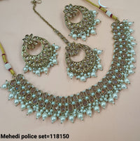 Traditional CZ Necklace and Earring Set with Beaded Detailing