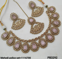 Bridal Kundan Necklace and Earring Set with Maang Tikka