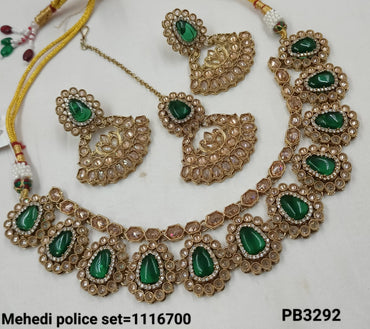 Bridal Kundan Necklace and Earring Set with Maang Tikka