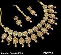 Floral CZ Necklace Set with Earrings and Maang Tikka – Bridal Jewelry Set