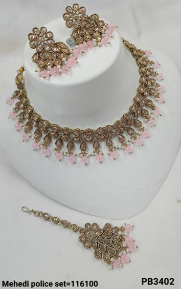 Fancy Choker Antique Gold Plated Necklace Set