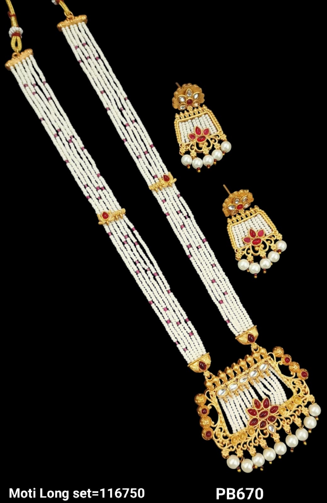 Gold Plated Motipearl Long Necklace Set