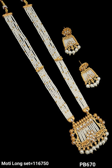 Gold Plated Motipearl Long Necklace Set