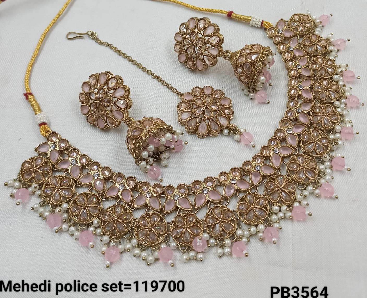 Antique Gold Plated With Pearl Choker Necklace Set
